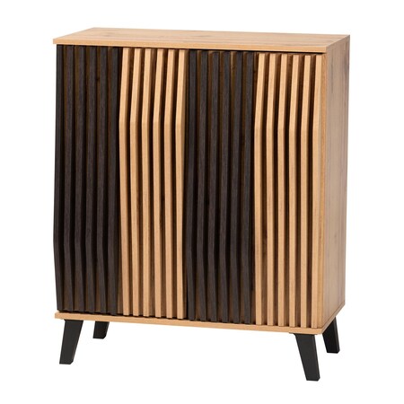 Baxton Studio Bergen Mid-Century Modern Two-Tone Espresso and Oak Brown Finished Wood 2-Door Storage Cabinet 243-13505-ZORO
